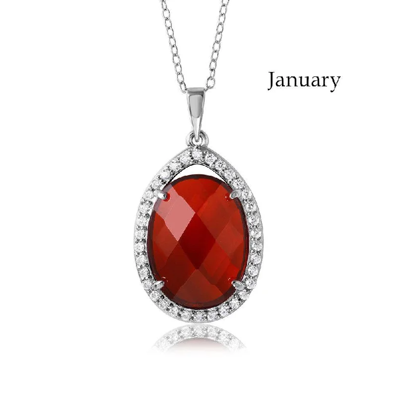 Stunning necklaces and pendants with sapphire gemstones for a luxurious blue hue-Rhodium Plated 925 Sterling Silver Oval CZ January Birthstone Necklace - BGP01034JAN