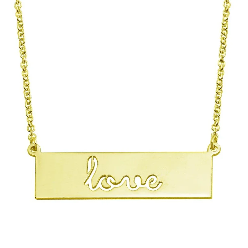 Necklaces and pendants with enamel accents for a colorful, eye-catching appearance-Gold Plated 925 Sterling Silver Love Engraved Bar Pendant Necklace  - ARN00055GP