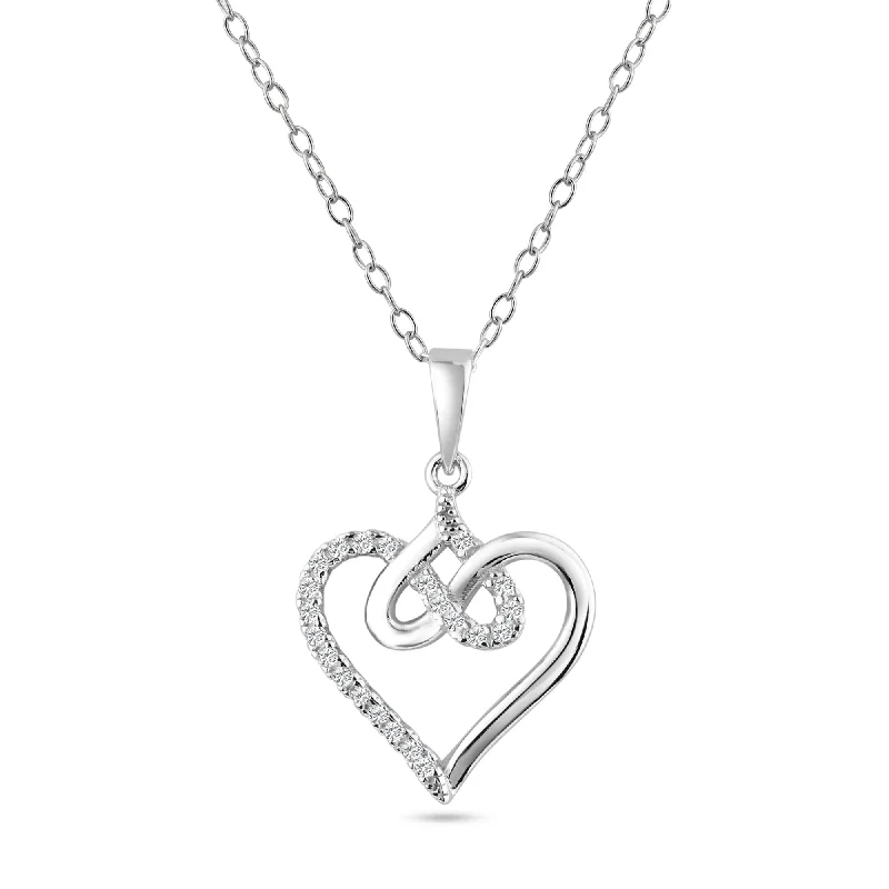 Simple necklaces and pendants with tiny charms for a delicate and casual vibe-Rhodium Plated 925 Sterling Silver Entagled Hearts CZ Pendant Necklace - BGP01463