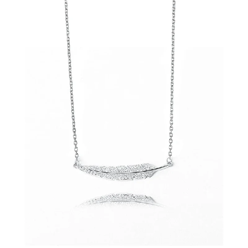 Unique necklaces and pendants with engraved messages for a sentimental gift-Sterling Silver Full CZ Diamond Feather Necklace