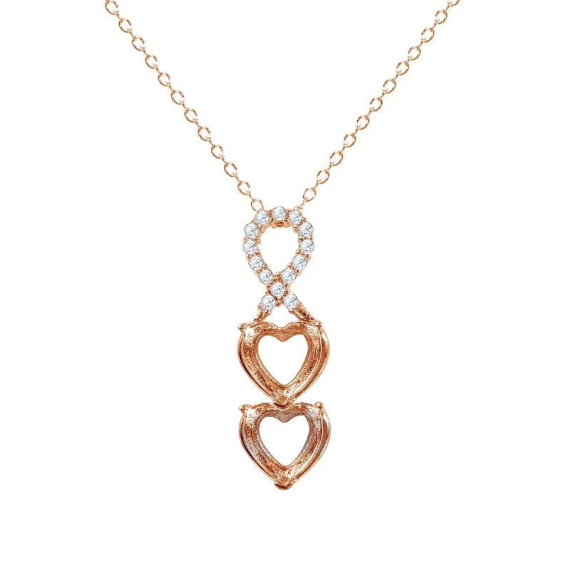 Necklaces and pendants with zodiac constellation designs for an astrological touch-Rose Gold Plated 925 Sterling Silver Personalized Ribbon 2 Hearts Drop Mounting Necklace - BGP01383RGP