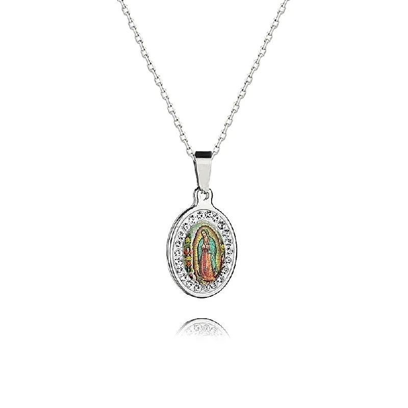 Necklaces and pendants with diamond pendants for a luxurious sparkling effect-Oval Diamond Colorful Virgin Mary Portrait Virgencita Necklace