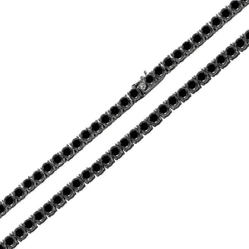 Best necklaces and pendants with sterling silver for an affordable yet stylish choice-925 Sterling Silver Blk Rhodium Plated Round Blk CZ Tennis Necklace or Bracelet 4mm - STP01676BLK