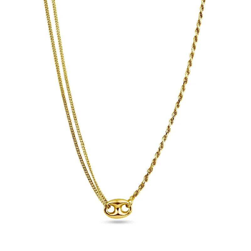 Necklaces and pendants with enamel accents for a colorful, eye-catching appearance-Gold Plated 925 Sterling Silver Puffed Mariner Double Strand Curb and Rope Adjustable Link Necklace - ITN00159-GP