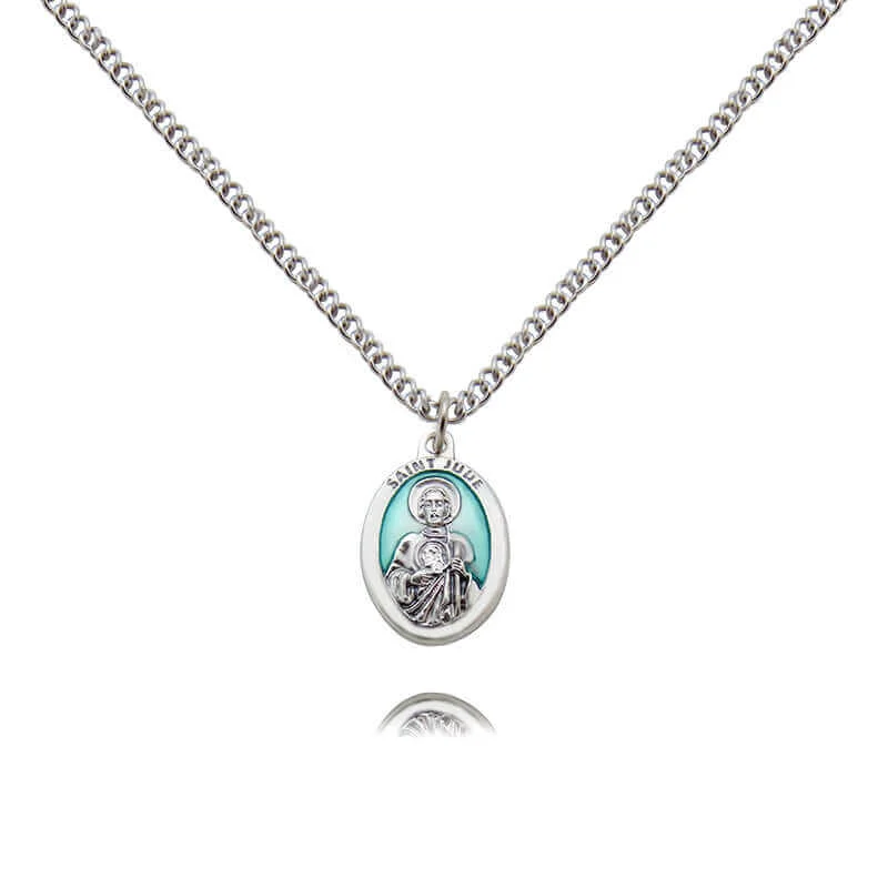 Stunning necklaces and pendants with aquamarine stones for a serene effect-Saint Jude Medal Green Enamel Metal Saint Pendant