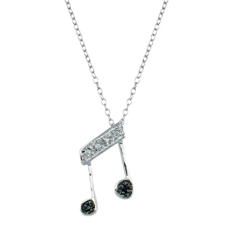 Elegant necklaces and pendants with diamond accents for added sparkle-Rhodium Plated 925 Sterling Silver Music Note CZ Necklace - BGP00677