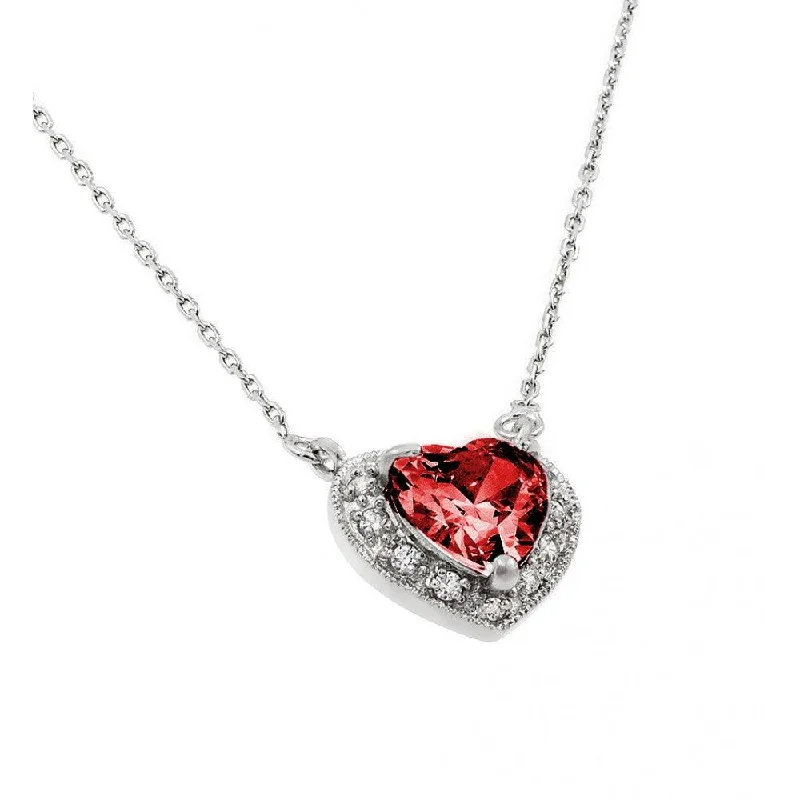 Stylish necklaces and pendants with diamonds for a glamorous and elegant look-Rhodium Plated 925 Sterling Silver CZ Heart January Birthstone Necklace - BGP00911JAN