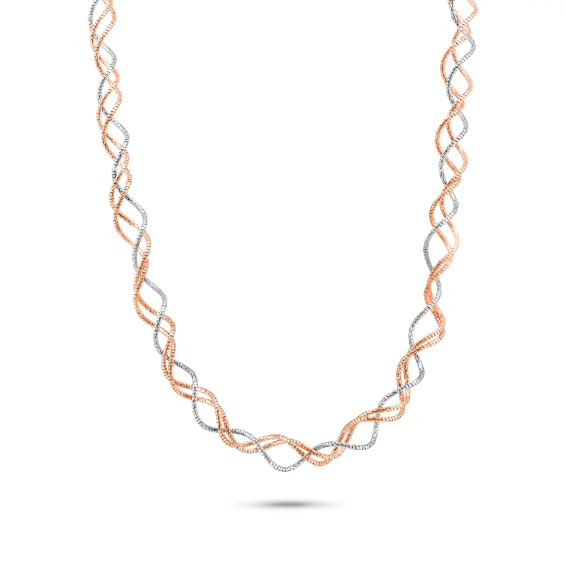 Necklaces and pendants with leaf-shaped designs for an earthy, organic feel-Sterling Silver 2 Toned Rose Gold and Rhodium Plated Triple Twisted Italian Necklace - ECN00003RGP