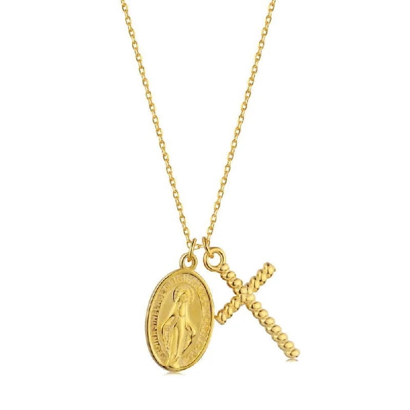 Best necklaces and pendants with butterfly pendants for a delicate, light style-S925 Vintage Gold & Silver Virgin Mary Cross Virgencita Necklace