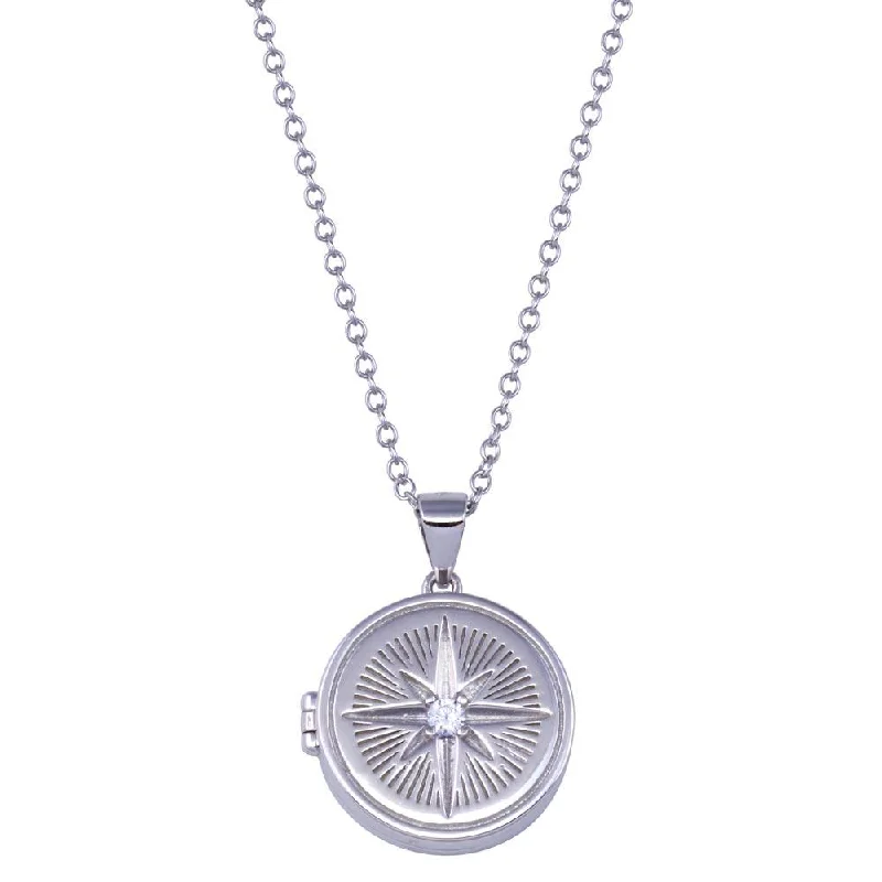 Stunning necklaces and pendants with birthstone pendants for a personal touch-Rhodium Plated 925 Sterling Silver Northstar Locket Clear CZ Necklace - STP01820