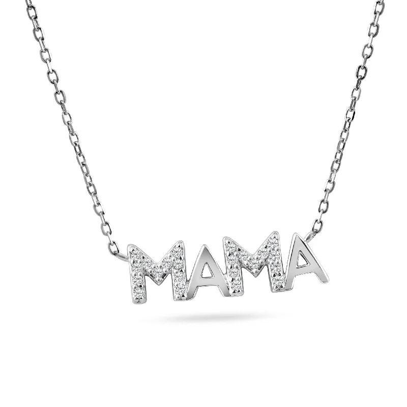 Best necklaces and pendants for weddings with matching designs for bride and groom-Rhodium Plated 925 Sterling Silver MAMA CZ Necklace - STP01842