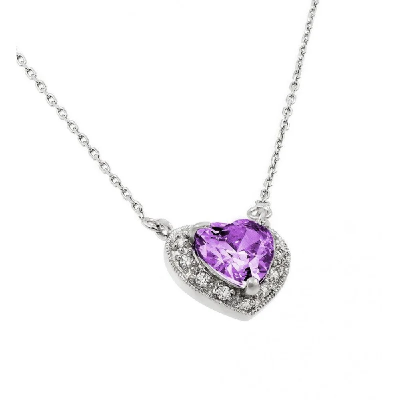 Necklaces and pendants with geometric pendants for a clean, contemporary design-Rhodium Plated 925 Sterling Silver CZ Heart June Birthstone Necklace - BGP00911JUN