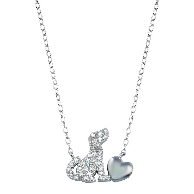 Unique necklaces and pendants with gemstones for a colorful and vibrant statement-Rhodium Plated 925 Sterling Silver Dog Heart Necklace - STP01789