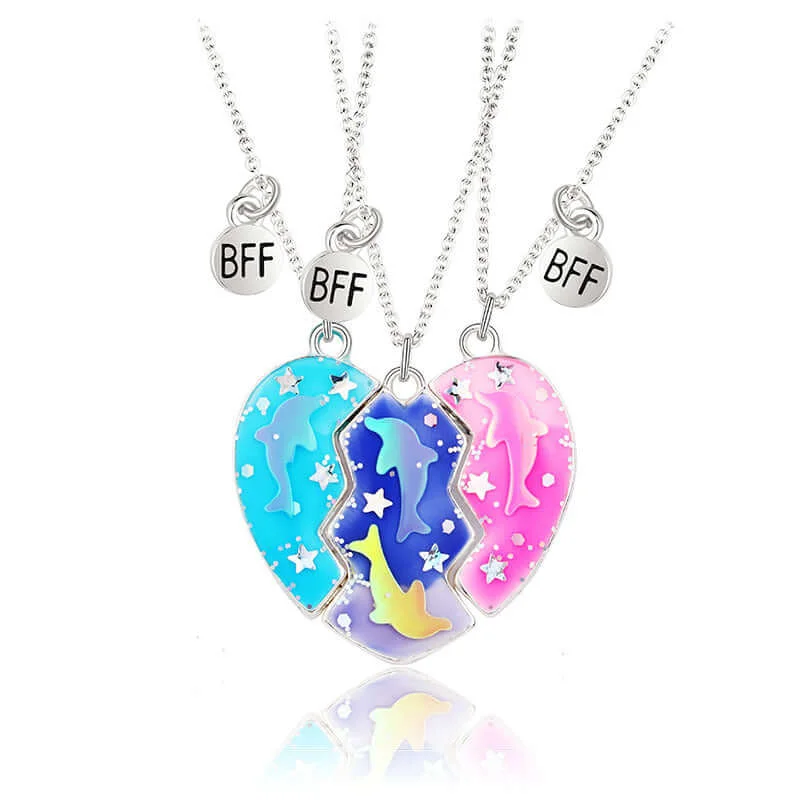 Necklaces and pendants with engraved messages for a deeply personal, sentimental gift-Dolphin Enamel Children BFF Necklaces