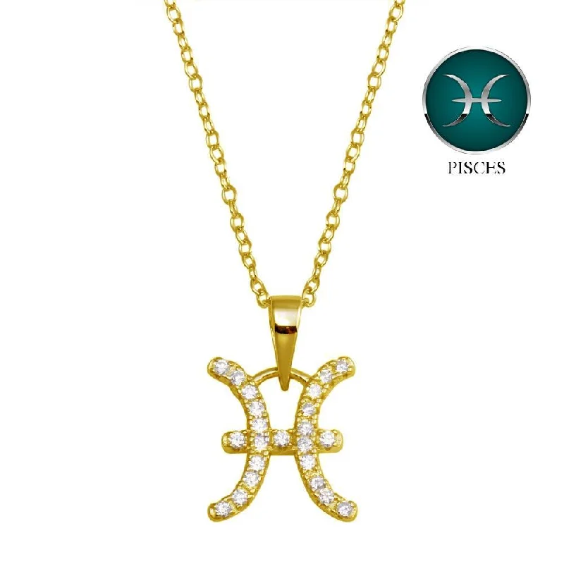 Unique necklaces and pendants with tree of life motifs for nature-inspired elegance-Gold Plated 925 Sterling Silver Pisces CZ Zodiac Sign Necklace - BGP01329GP