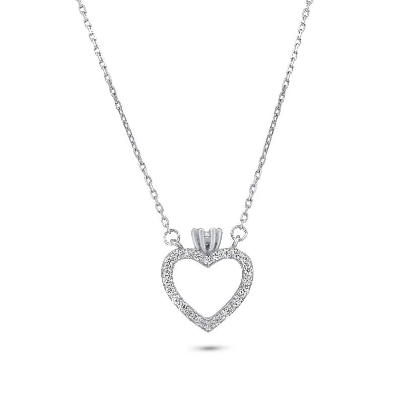 Best necklaces and pendants with matching rings for a coordinated jewelry set-Rhodium Plated 925 Sterling Silver Heart CZ Necklace - GMN00202