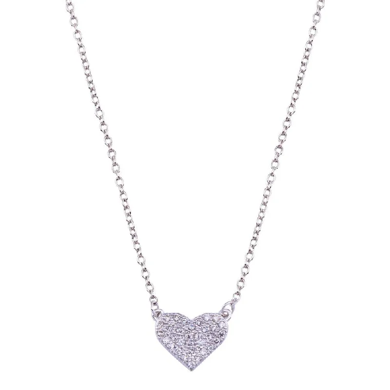 Best necklaces and pendants with floral designs for a feminine and elegant feel-Rhodium Plated 925 Sterling Silver  CZ Encrusted Heart Necklace - BGP01090