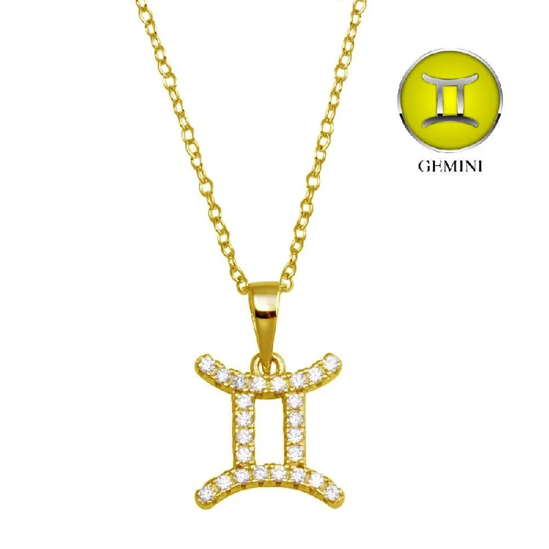 Stunning necklaces and pendants with aquamarine stones for a serene effect-Gold Plated 925 Sterling Silver Gemini CZ Zodiac Sign Necklace - BGP01332GP