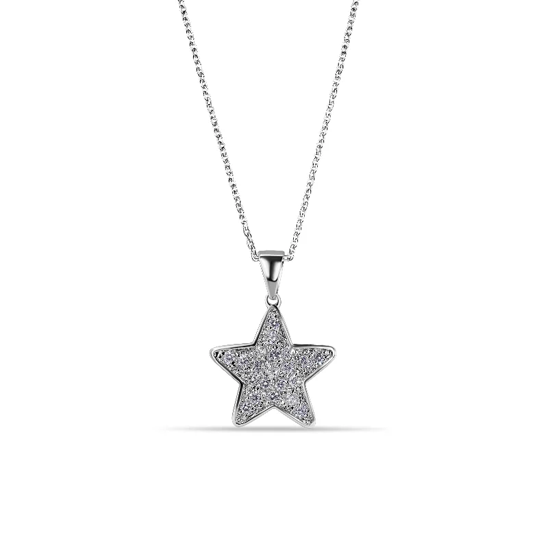 Best necklaces and pendants for everyday wear with minimalist designs-Clearance-Rhodium Plated 925 Sterling Silver Star Clear CZ Adjustable Necklace - BGP00154