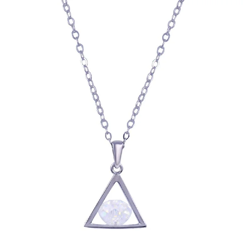 Best necklaces and pendants with cubic zirconia for a budget-friendly dazzling effect-Rhodium Plated 925 Sterling Silver Triangle Crystal CZ Necklace - STP01817