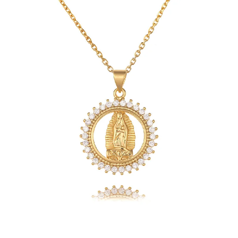 Best necklaces and pendants with intertwined designs for a symbol of unity-18K Gold Plated Virgin Mary Religious Sun Moon Virgencita Necklace