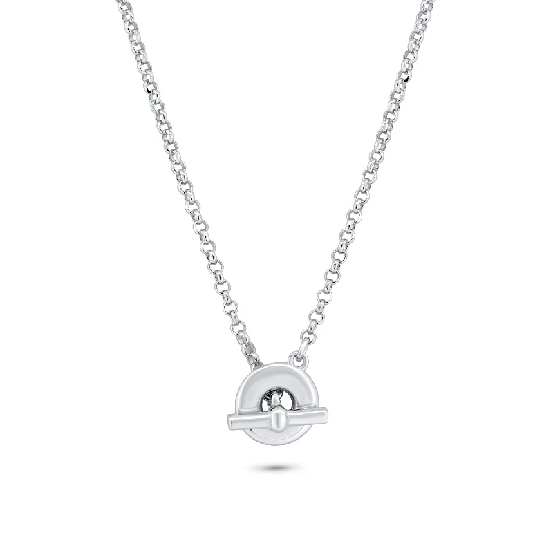 Beautiful necklaces and pendants with gemstone teardrops for an elegant effect-Rhodium Plated 925 Sterling Silver Rolo Adjustable Donut and Bar Necklace - ITN00161-RH