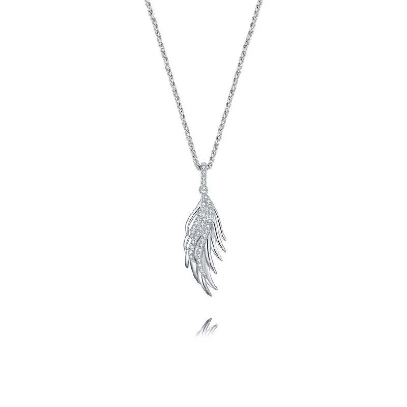 Necklaces and pendants with zodiac constellation designs for an astrological touch-Sterling Silver Cubic Zirconia Angel Wing Feather Necklace