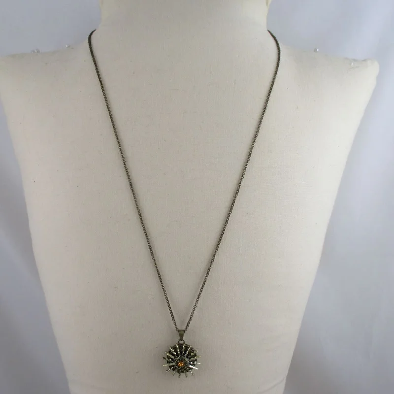 Unique necklaces and pendants with custom birthstone arrangements for personalization-Topaz Crystal & Antique Gold Sun Burst  Pendant Necklace