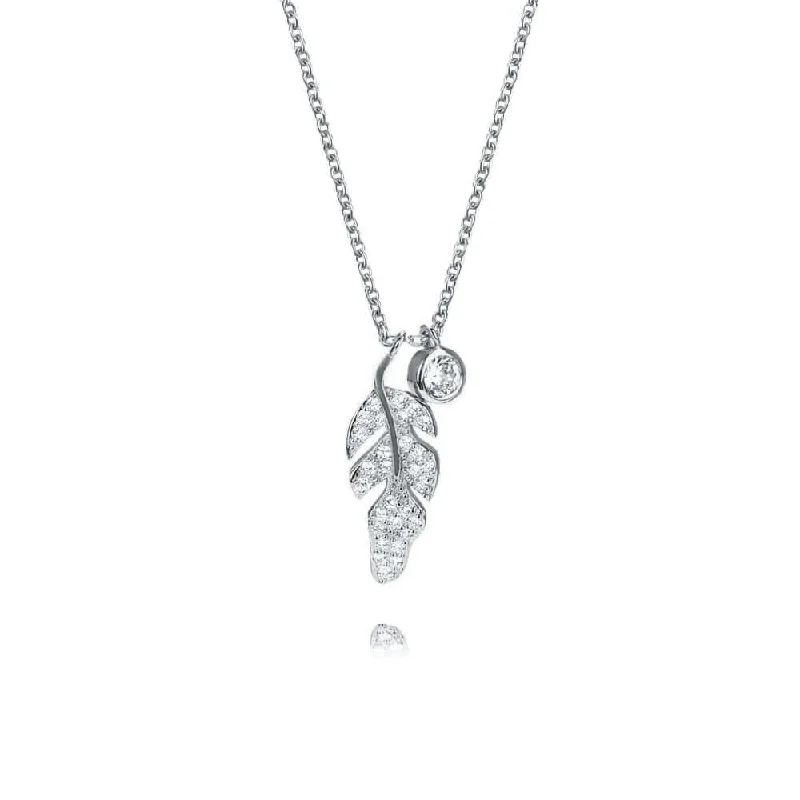 Layered necklaces and pendants for a trendy and fashionable stacked look-925 Sterling Silver CZ Diamond Feather Necklace