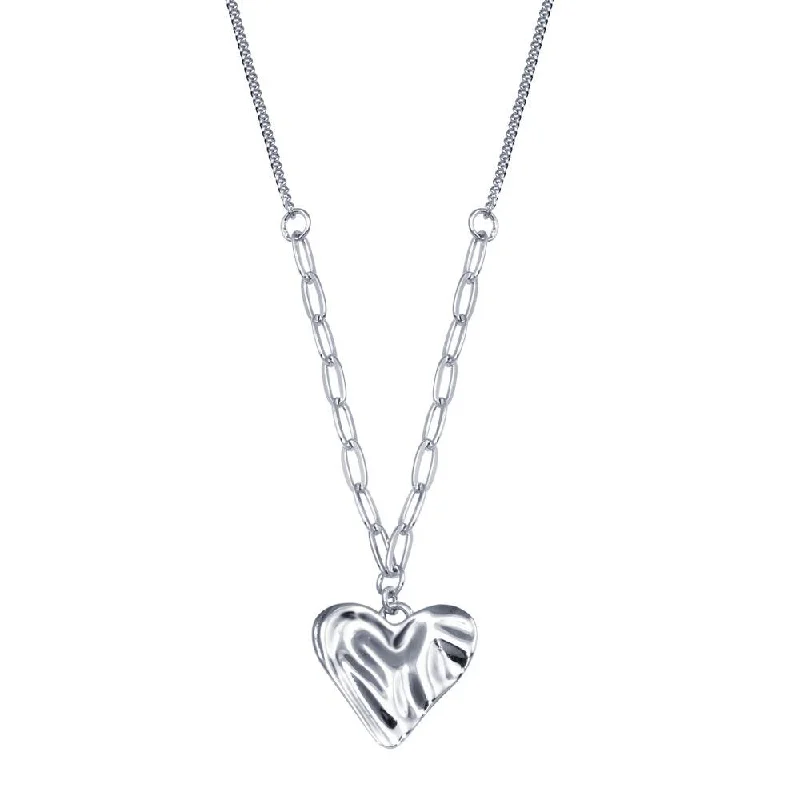 Simple necklaces and pendants with tiny charms for a delicate and casual vibe-Rhodium Plated 925 Sterling Silver Creased Heart Necklace - STP01828