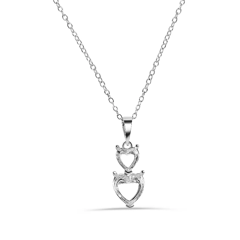 Simple necklaces and pendants with tiny charms for a delicate and casual vibe-Silver 925 Rhodium Plated Personalized 2 Heart Drop Mounting Necklace - BGP01086