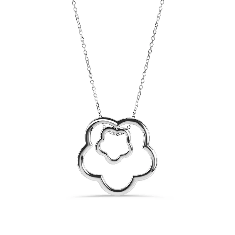 Best necklaces and pendants with floral designs for a feminine and elegant feel-Rhodium Plated 925 Sterling Silver Abstract Two Daisy Flower  Pendant Adjustable Necklace - STP00155