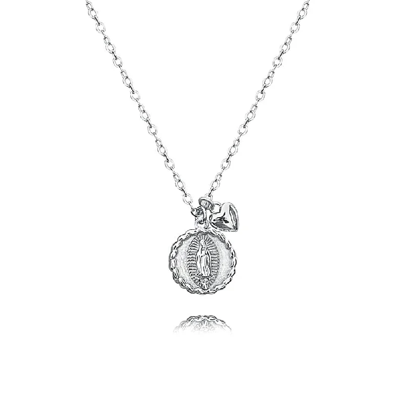 Necklaces and pendants with infinity love symbols for an eternal, romantic gesture-Heart Silver Virgin Mary Virgencita Necklace