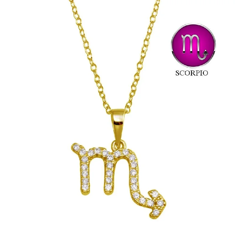 Best necklaces and pendants with floral designs for a feminine and elegant feel-Gold Plated 925 Sterling Silver Scorpio CZ Zodiac Sign Necklace - BGP01338GP