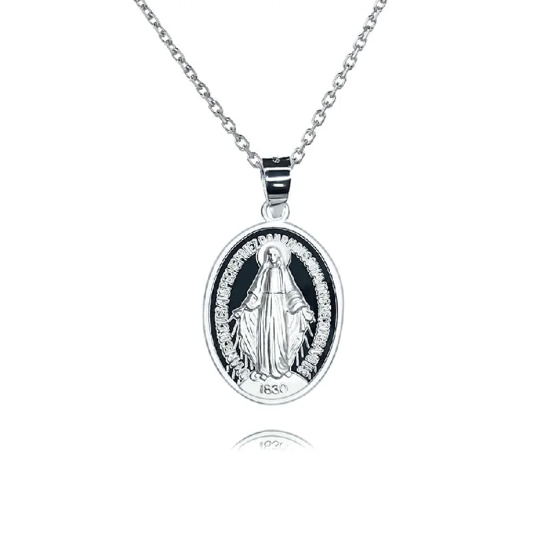 Beautiful necklaces and pendants with diamond-encrusted designs for maximum sparkle-999 Fine Silver Oval Virgin Mary Pendant Virgencita Necklace