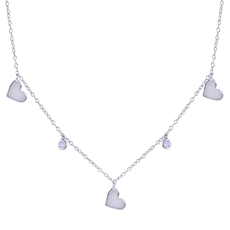 Necklaces and pendants with feather designs for a boho-chic, carefree vibe-Rhodium Plated 925 Sterling Silver Dangling Heart Clear CZ Necklace - STP01814