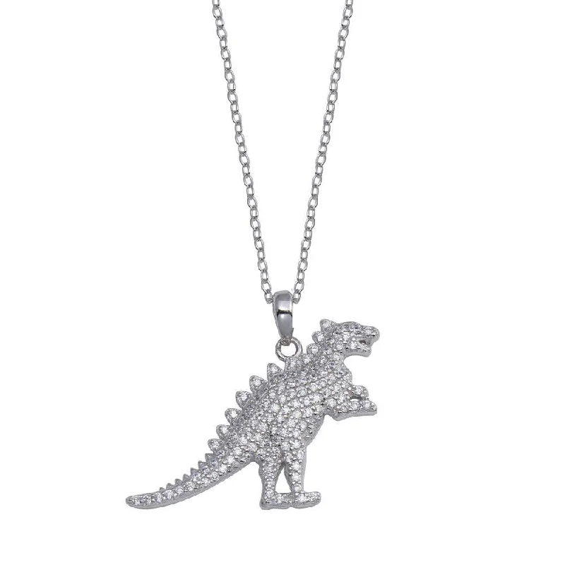 Necklaces and pendants with clear quartz for a pure and radiant look-Rhodium Plated 925 Sterling Silver Dinosaur CZ Necklace - STP01806