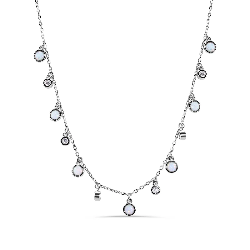 Unique necklaces and pendants with vintage-inspired designs for timeless appeal-Silver 925 Rhodium Plated Synthetic Opal Clear CZ Necklace - BGP01369