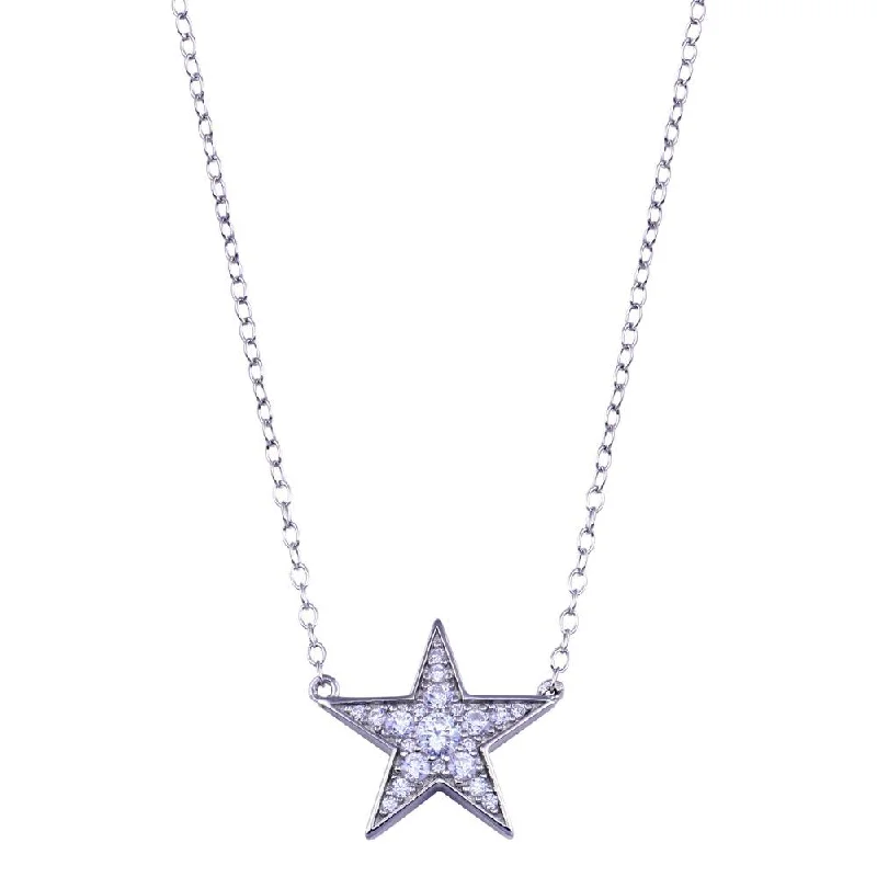 Best necklaces and pendants with butterfly wings for a delicate, graceful style-Rhodium Plated 925 Sterling Silver Clear CZ Star Necklace - BGP01410