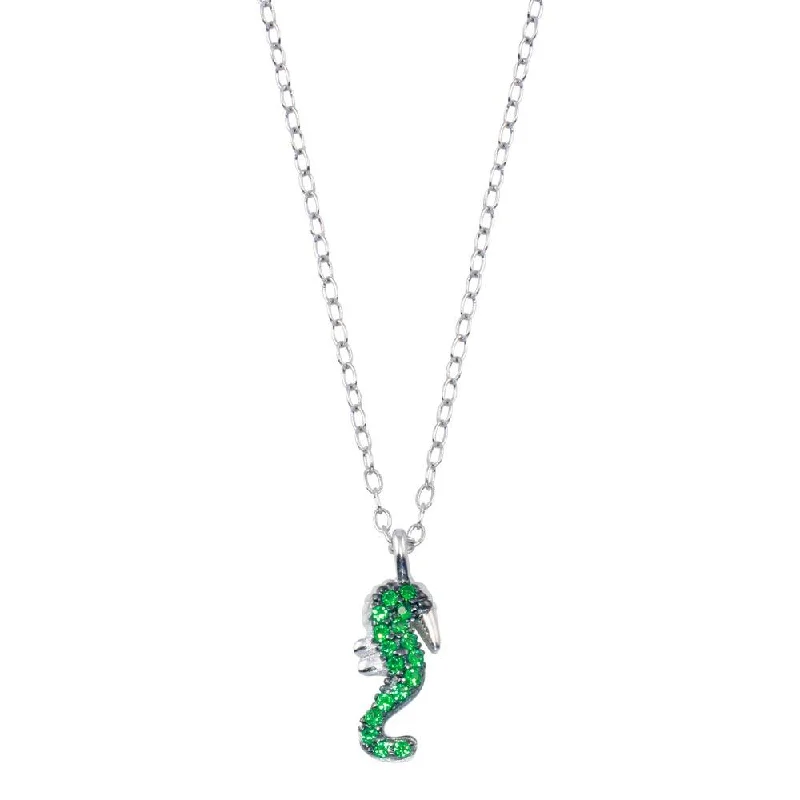 Necklaces and pendants with sun and moon motifs for a celestial-inspired design-Rhodium Plated 925 Sterling Silver Green Seahorse Necklace  - STP01797