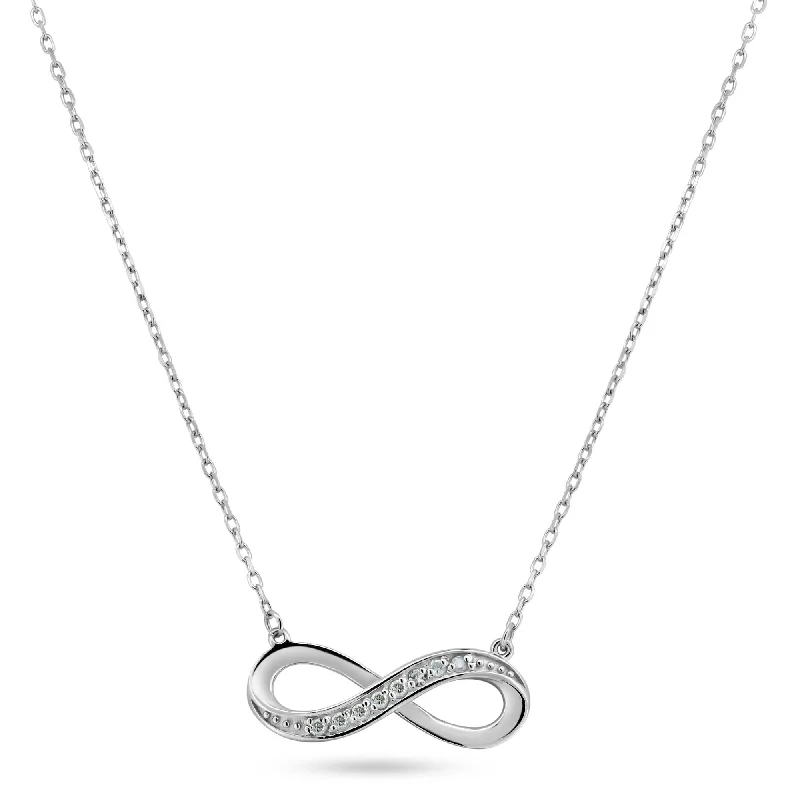 Necklaces and pendants with custom designs for a completely unique jewelry piece-Rhodium Plated 925 Sterling Silver Infinity Design Diamond Necklaces - BGP01475