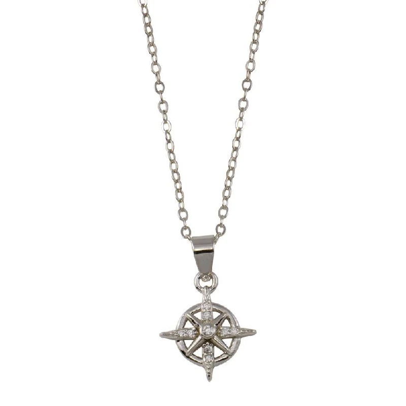 Simple necklaces and pendants with tiny charms for a delicate and casual vibe-Rhodium Plated 925 Sterling Silver Northern Star CZ Necklace - STP01767