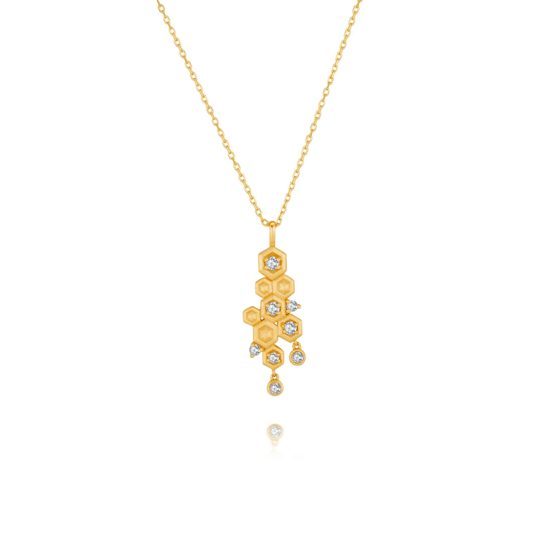 Necklaces and pendants with celestial starburst designs for a radiant look-Honeycomb With Honey Pendant Chain Necklaces Life With MaK’s Honeycomb Bee Kind Jewelry Collection