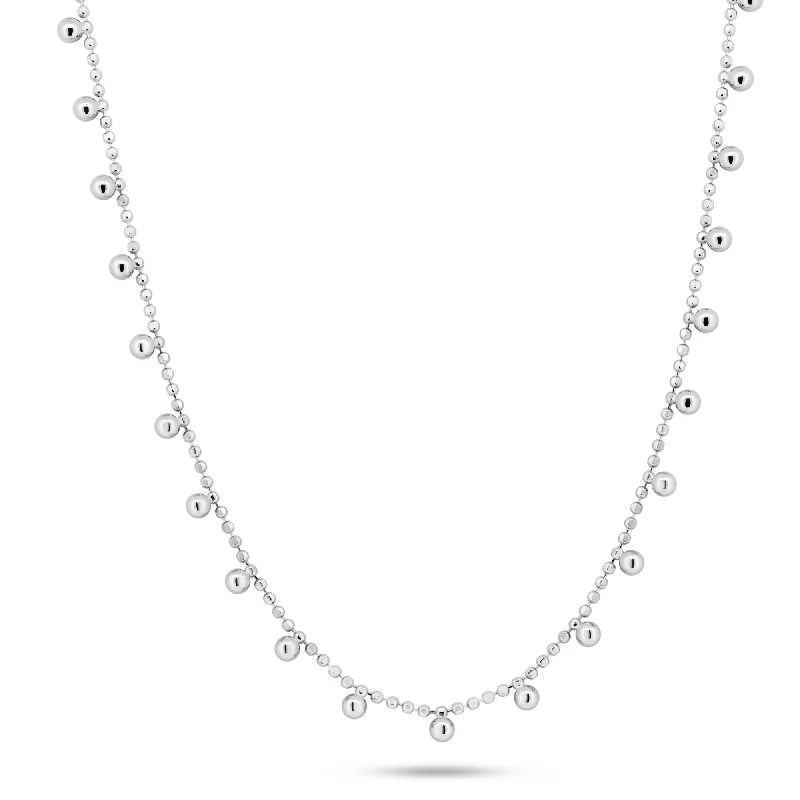 Necklaces and pendants with lock and key designs for a symbolic gesture-Rhodium Plated 925 Sterling Silver Multi Beaded Dangling Necklace - GCP00005-RH