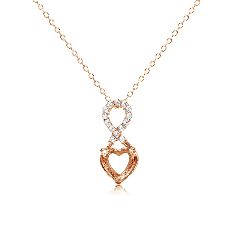 Necklaces and pendants with custom engravings for a personal, meaningful gift-Rose Gold Plated 925 Sterling Silver Personalized Infinity Drop Heart Mounting Necklace with CZ - BGP01088RGP