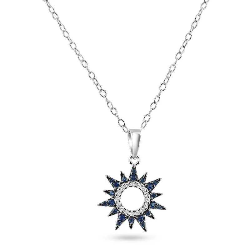 Necklaces and pendants with pearls for a classic and sophisticated touch-Rhodium Plated 925 Sterling Silver Sun Blue and Clear CZ Pendant Necklace - BGP01468