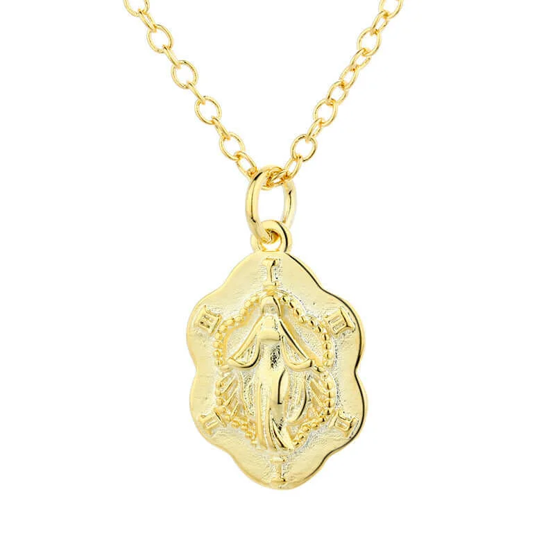 Best necklaces and pendants with cubic zirconia for a budget-friendly dazzling effect-S925 Vintage Gold Virgin Mary Miraculous Medal Virgencita Necklace