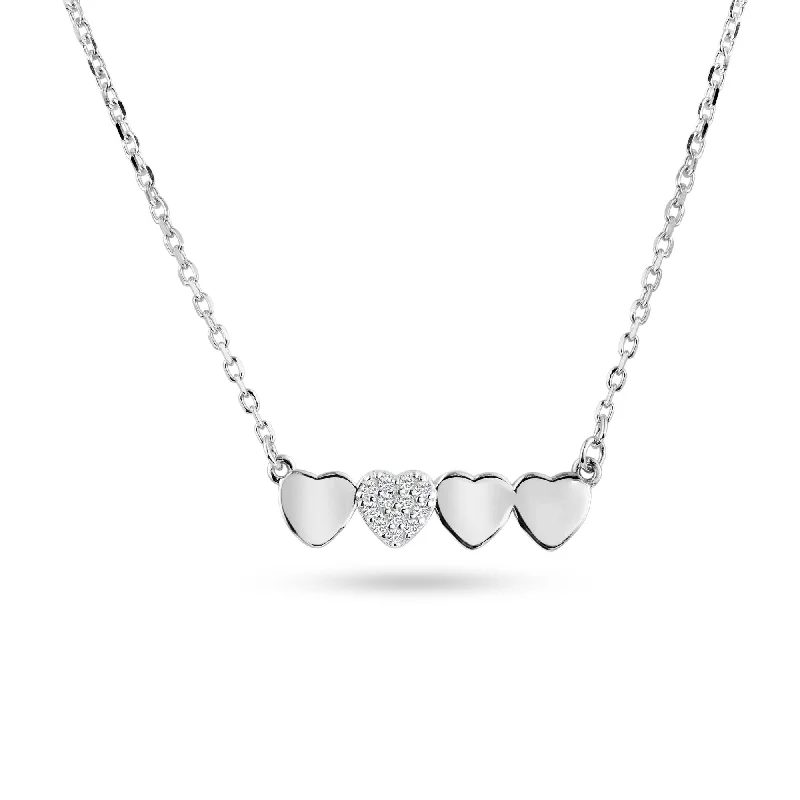 Unique necklaces and pendants with vintage-inspired designs for timeless appeal-Rhodium Plated 925 Sterling Silver Hearts Bar Clear CZ Pendant Necklace - BGP01465