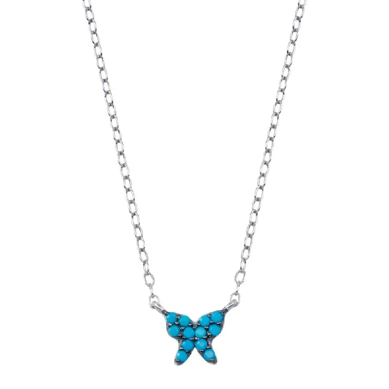 Best necklaces and pendants with butterfly wings for a delicate, graceful style-Rhodium Plated 925 Sterling Silver Turquoise Butterfly Necklace  - STP01796