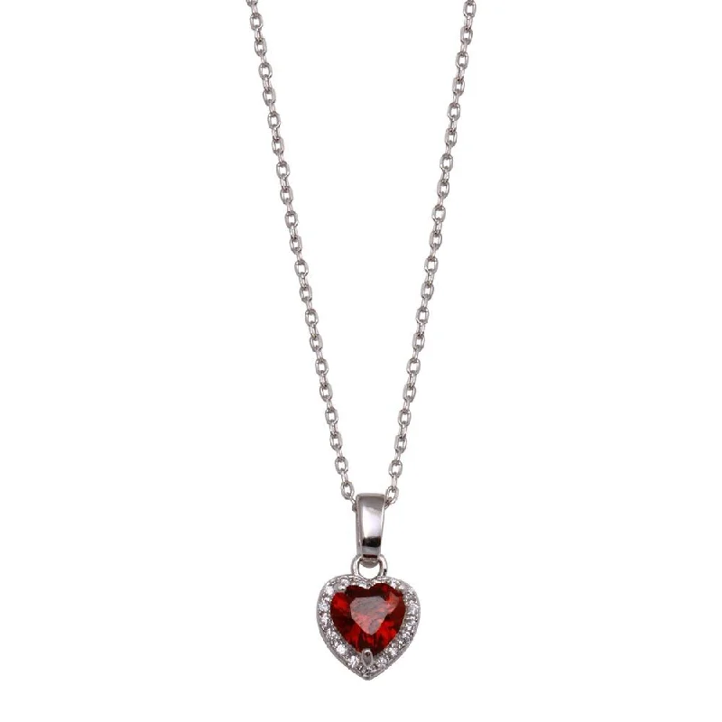 Unique necklaces and pendants with vintage-inspired designs for timeless appeal-Rhodium Plated 925 Sterling Silver Red Halo Heart Necklace - BGP01441